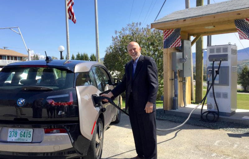 Crosby Peck, owner of Rogers Campground, demonstrates his new fast charging system for electric cars.