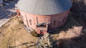 gasholder building from drone