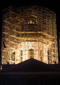 State House dome in scaffolding