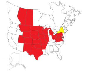 CWD is in red areas; New York state appears to have eradicated it.
