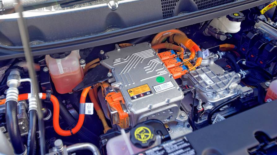 Under the hood of a Chevy Bolt.