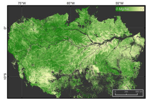 Map developed using satellite imagery and spatial modeling showing estimated past human impact on the Amazonian forest. Photo credit: Michael Palace/UNH