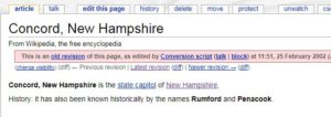 This is what wikipedia's Concord, NH, article looked like in 2002.