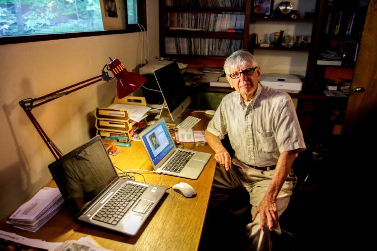 Tom Kurtz sits in his computer room in his home in Hanover, N.H., on Thursday, Aug. 9, 2018. Kurtz is one of two people that created the BASIC computer language and launched one of the first long-distance computer networks, the Dartmouth time-sharing system. (Valley News - August Frank) Copyright Valley News. 