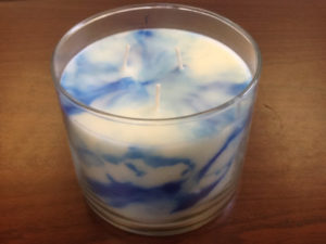 A "marbled" candle made by Alene Candle's new process.