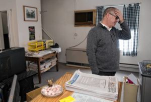 Ross Morse, publisher of the Suncook Valley Sun, in his office in downtown Pittsfield on Friday, March 15, 2019. The last issue of the paper will be on March 27t