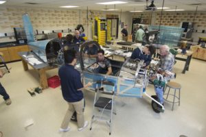 Students in Georgetown, Texas last year near completion of their own RV-12 similar to the aircraft to be built by Manchester School of Technology students.