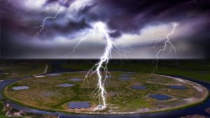 Image of Lightning over the core of LOFAR. Illustration: Danielle Futselaar, www.artsource.nl