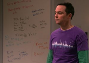 What's that on the whiteboard behind Sheldon?