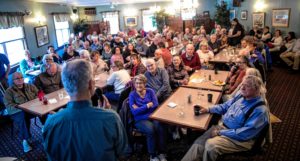The crowd at Science Cafe in Concord April 24, 2019. Photo by Geoff Forester, Concord Monitor.