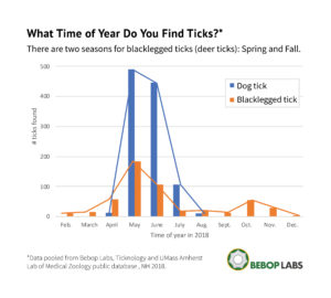 Dog ticks are only around in spring - but they're not the ticks we have to worry about. Chart by Sharon McElroy—BeBop Labs