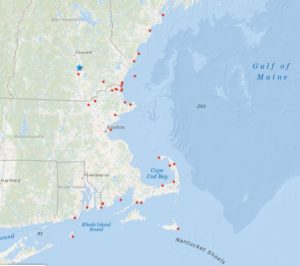 map of sightings in New England