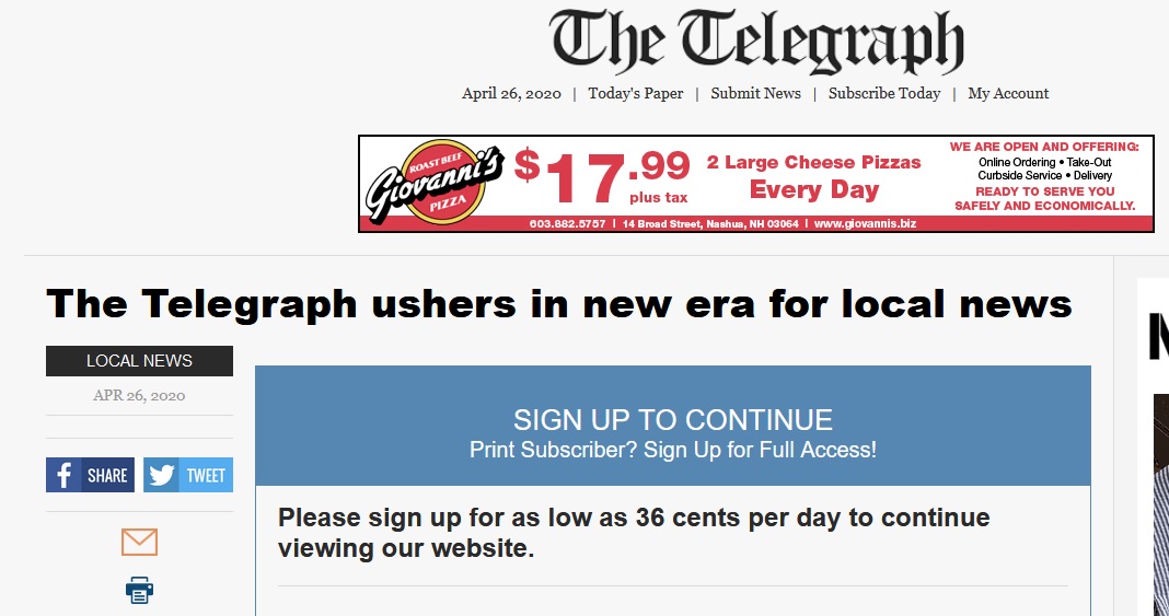 Nashua Telegraph goes almost all-digital