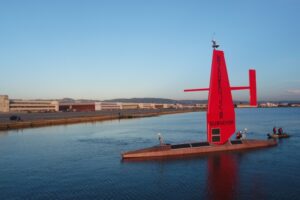 The Saildrone Surveyor, a remotely operated sailboat, will map the seafloor using software developed by UNH researchers. Photo by Saildrone.