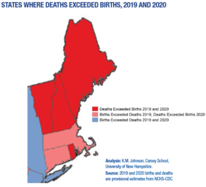 deaths vs beriths in new england