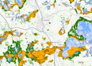 This screenshot from the Resilient Land Mapping Tool put together by the Nature Conservancy shows one of several methods of examining the status of sites. In this case, bluer reflects more microclimate diversity. Courtesy of the Nature Conservancy