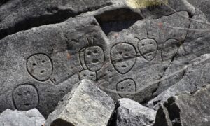 Petroglyphs carved as long as 3,000 years ago above the Connecticut River at Bellows Falls, Vt. Gail Golec—courtesy