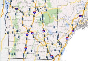Map of automated road-watching weather stations on www.newengland511.org. newengland511