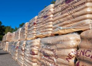 Stacks of 40-pound bags of wood pellets at Osborne Agway on Sheep Davis Road in Concord. Geoff Forester / Concord Monitor