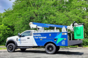 A Breezline bucket truck that has been converted to run on electricity.