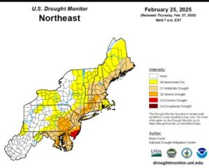 Drought map for Northeast as of Feb. 2025