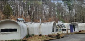 The main entrance to the fiberglass house in Hopkinton. Zillow
