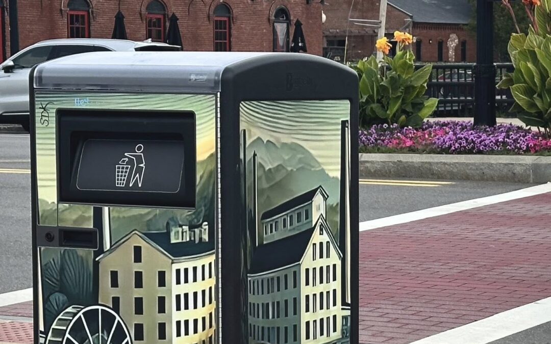 Nashua displays public A.I. art, perhaps a first (it’s on trash cans, which seems appropriate)